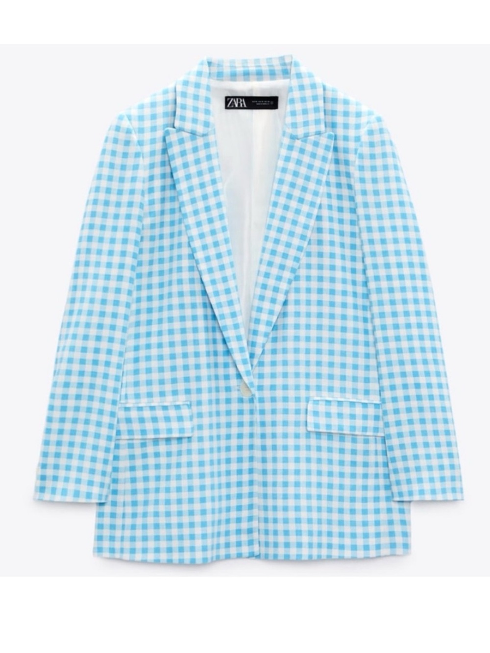 Zara Blue Gingham Limited Edition Blazer large linen blend
